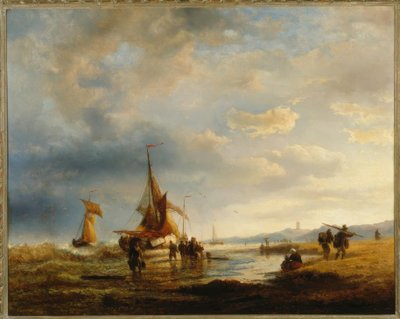 Fishermen on the Beach / A. Achenbach by Andreas Achenbach